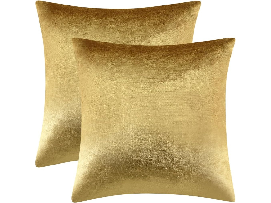 Conjunto De 2 Capas De Almofada Decorativas De Veludo Dourado 45 X 45 Cm Para Sofá-cama