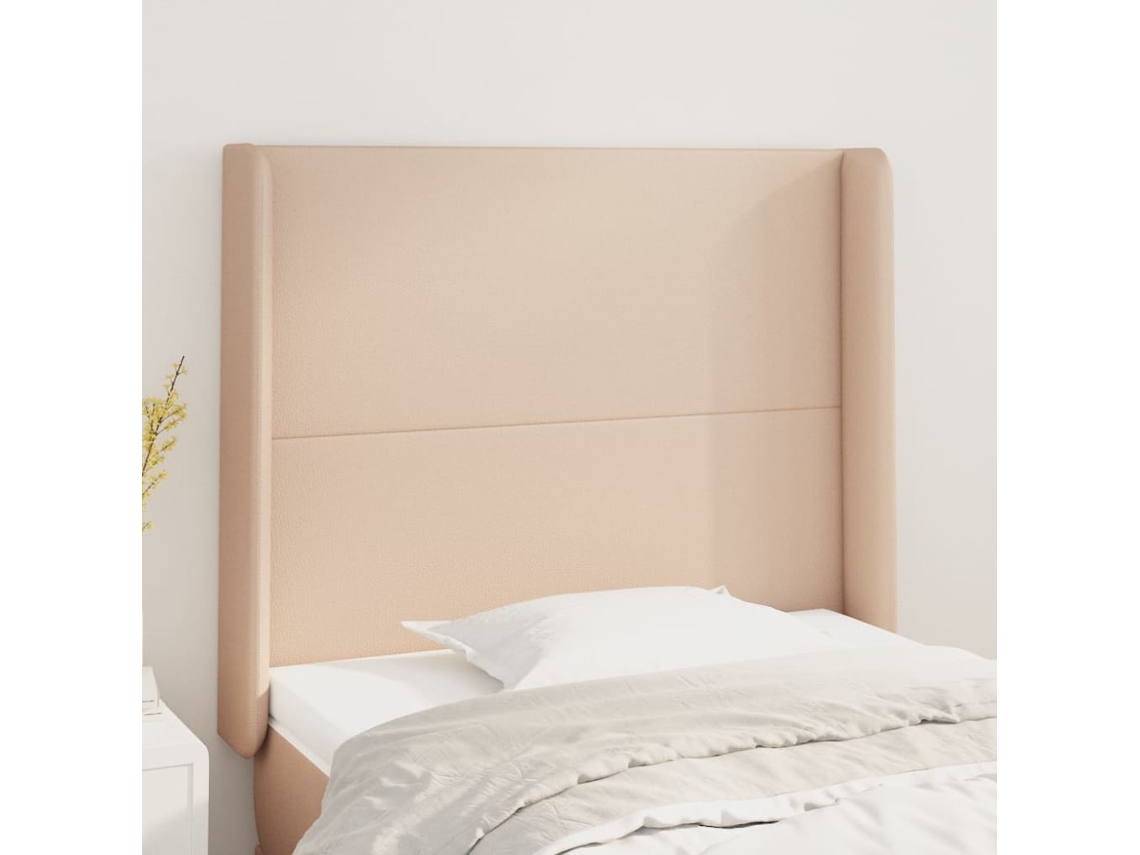 Vidaxl Cabeceira Cama C/ Abas Couro Artif. 103x16x118/128cm Cappuccino