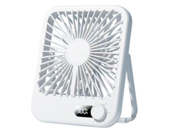 Ventilador De Mesa Portátil Recarregável Via Usb Com Indicador Digital Do Nível Da Bateria (branco)