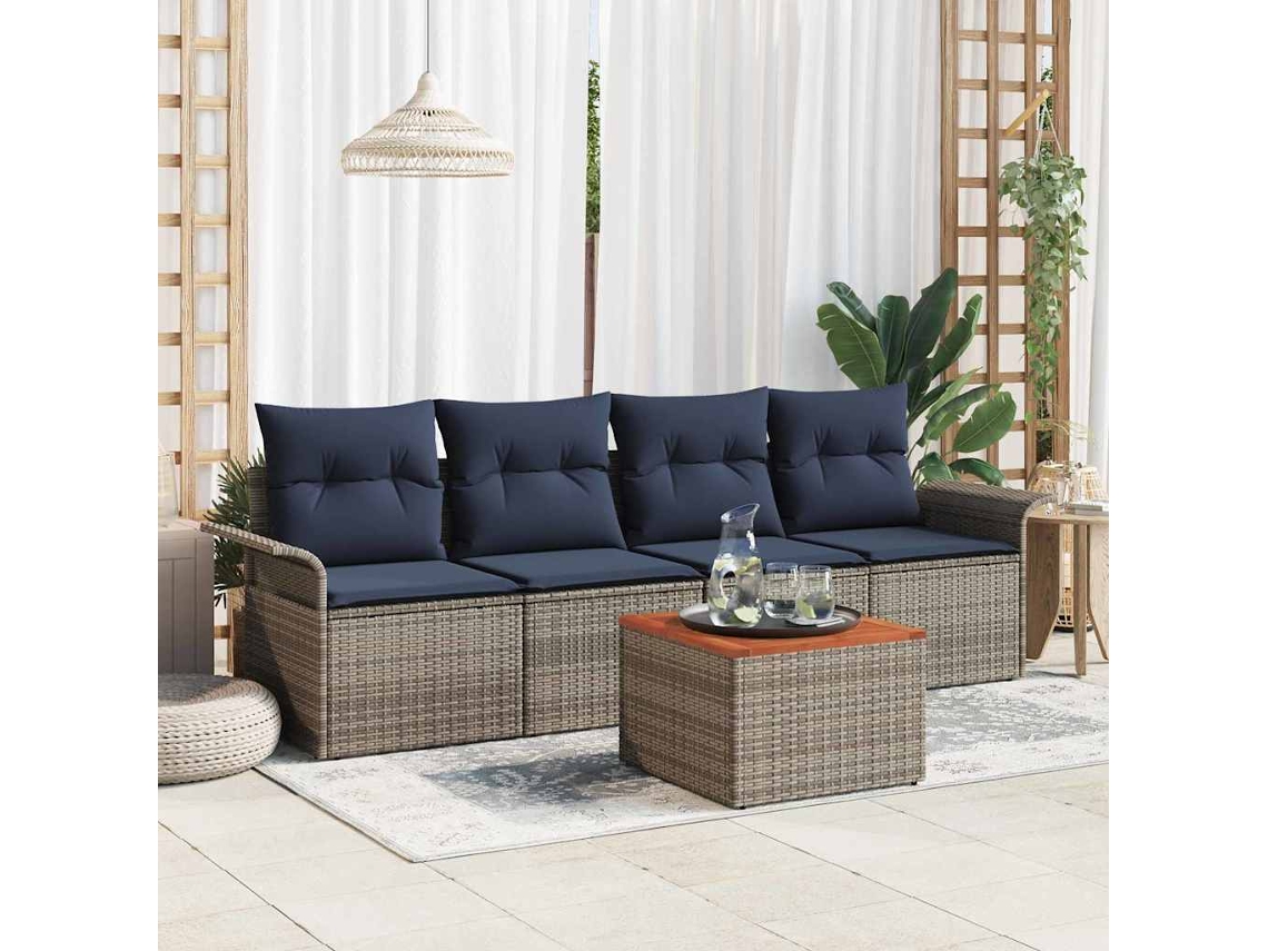 Vidaxl Conjunto De Sofá De Jardim 5 Unid. Cinzeto Vime Pe