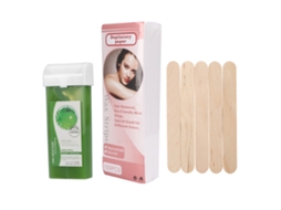 Kit De Depilação Com Cera 100g, 100 Papéis Depilatórios E 5 Espátulas De Madeira (maçã Verde)