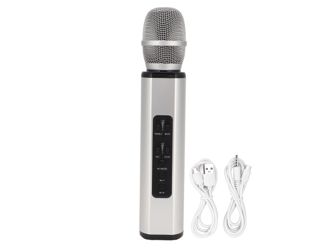 Mali microfone Sem Fio Bluetooth K6 Portátil com Alto falante para Karaokê Pc Smartphones Prata