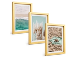 Composição De Quadros Ondas Da Praia, Chapéu De Grama Espelharte (3 Peças 20x30 Cm)