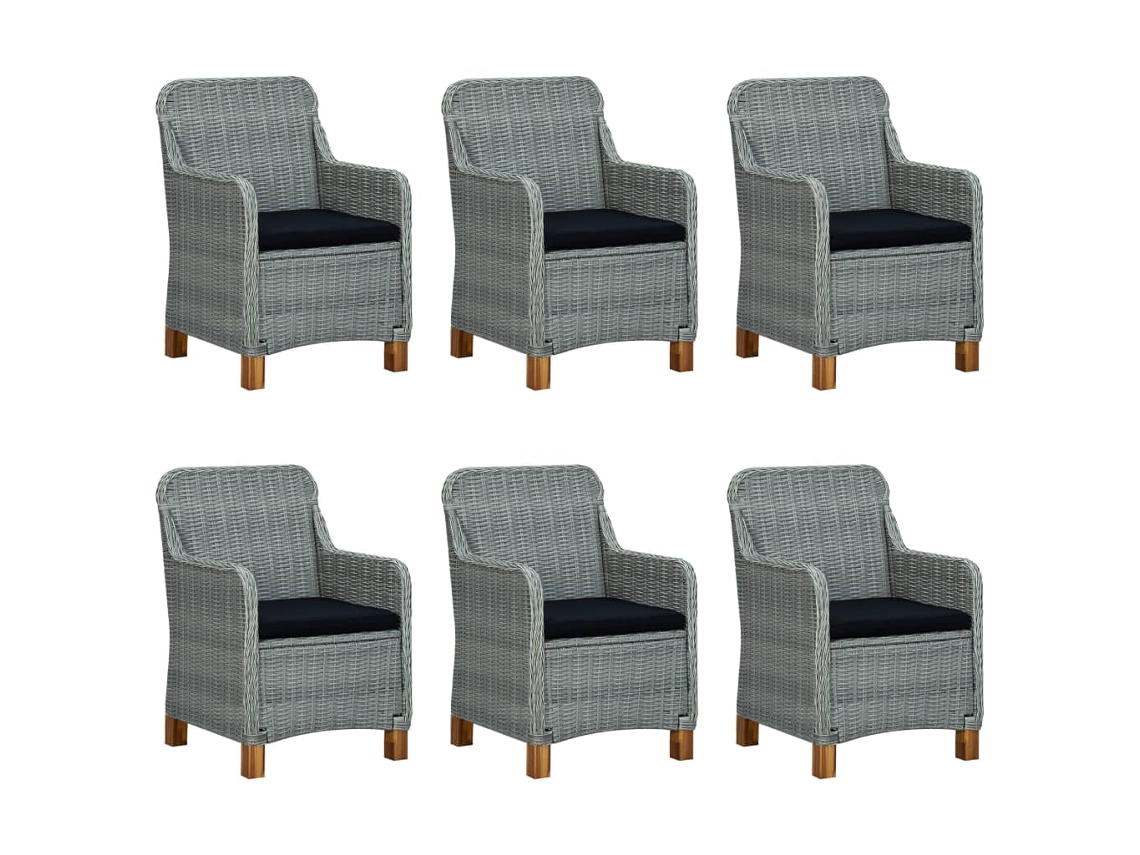 Maison Exclusive - 7 Pcs Conj. Jantar Exterior + Almofadões Vime Pe Cinzento-claro
