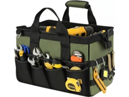 Bolsa de ferramentas resistente, com 16 compartimentos organizadores, altura ajustável para alças de ombro e de mão, ideal para carpinteiros.