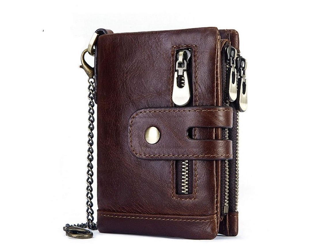 Carteira de couro autêntico para homem, bifold, com RFID | S/MARCA