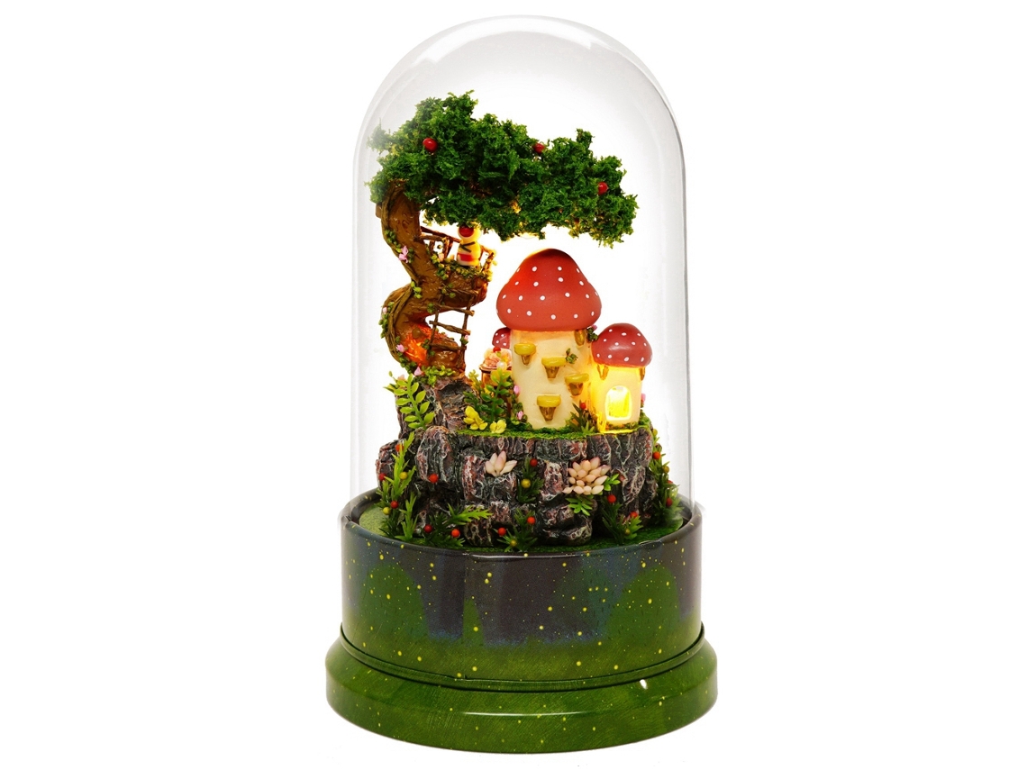 Casa de Bonecas Miniatura Diy com Capa Anti poeira, Caixa de Música Rotativa e Lâmpadas Led