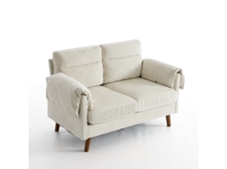 Sofá compacto de chenille para 2 pessoas, estilo meados do século, tecido liso, almofadas confortáveis, ideal para sala de estar e quarto, bege
