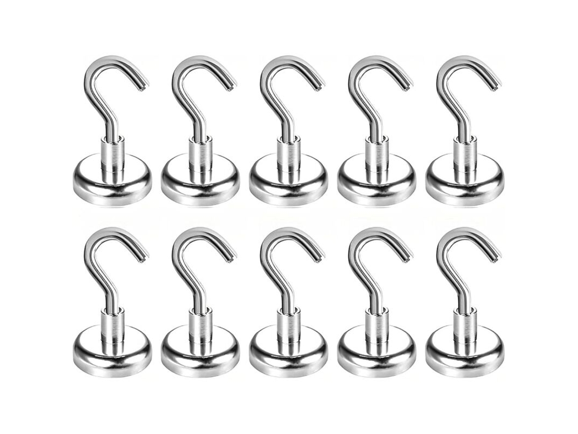 Lurelia Gancho Magnético De Neodímio 10 Un., Suporta 18 Kg, 25 Mm, Mosquetão, Cinza