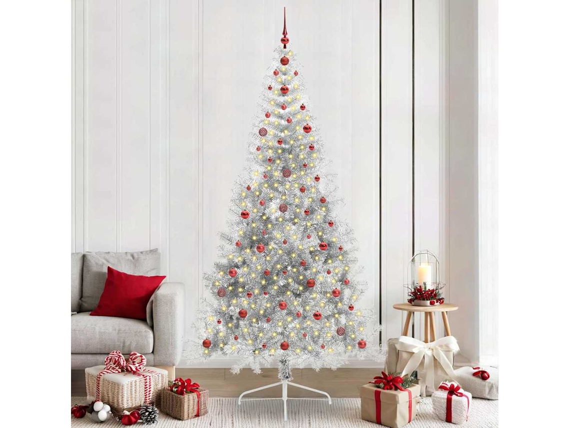 Vidaxl Árvore De Natal Artificial Pré-iluminada Prateado 240 Cm Pet