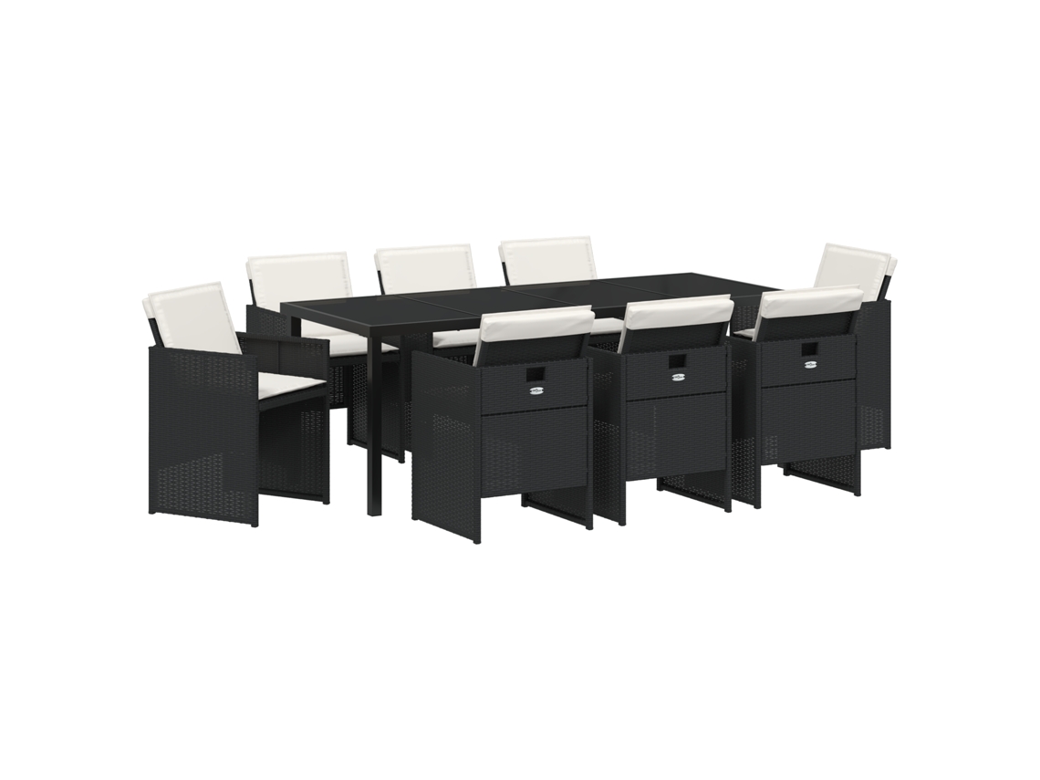 Conjunto 9 Conjunto De Jantar Para Jardim Vidaxl Preto Vime Pe (200 X 80 X 73 Cm)