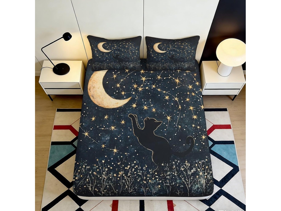 Conjunto de Cama com Estampa 3d Lua Céu Microfibra Fronha 200x25cm
