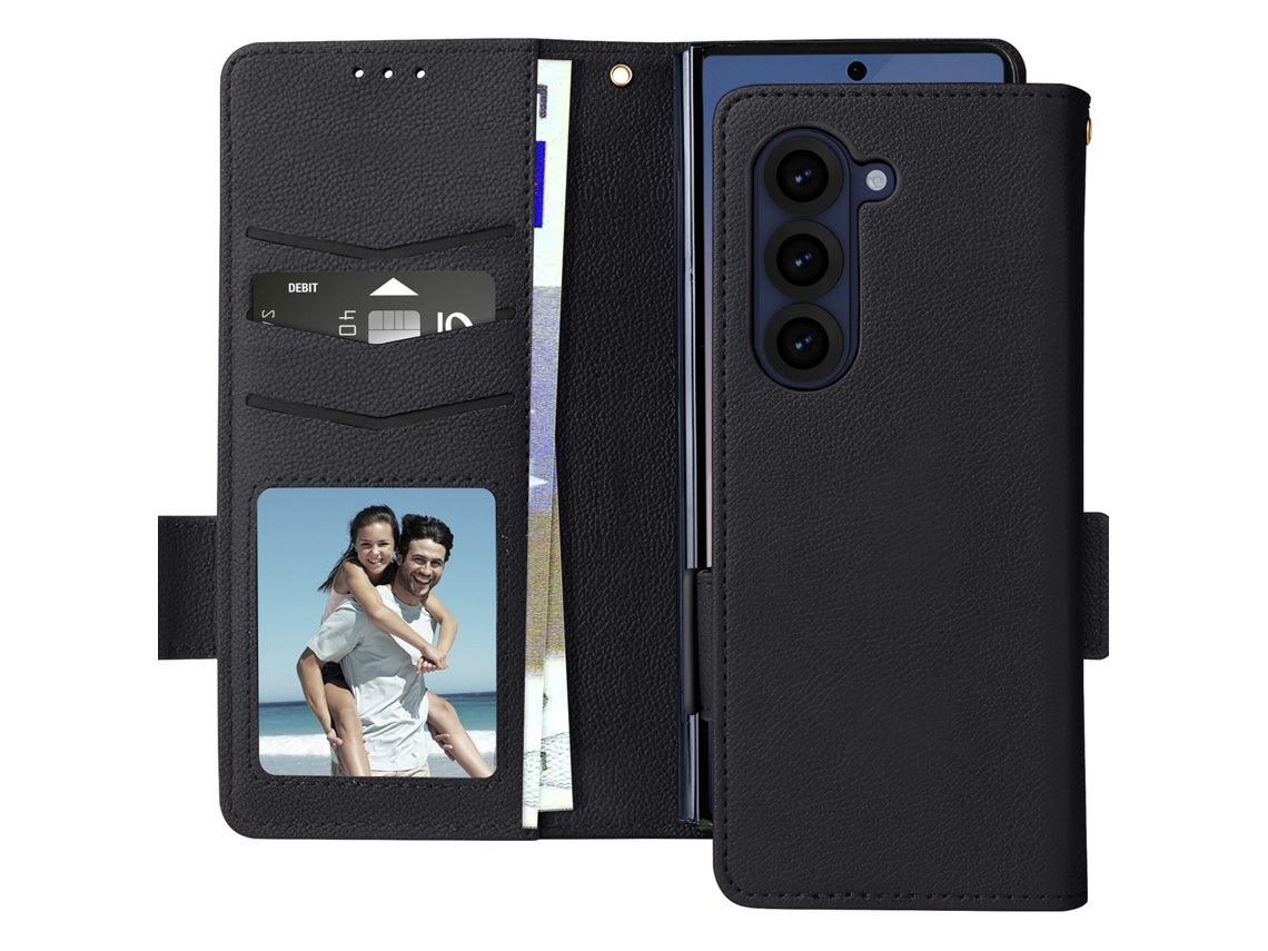 Capa Fólio Fold Aba Função para Samsung Galaxy Z Fold 6 AVIZAR Pele Preto