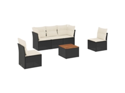 Conjunto 6 sofás de jardim c/ almofadões VIDAXL vime PE preto