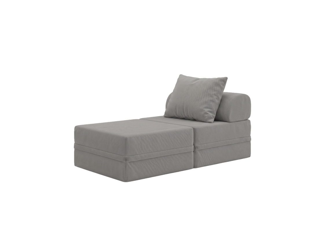 Sofá Modular 1 Lugar + Puff Convertível  Liso Cinza Escuro