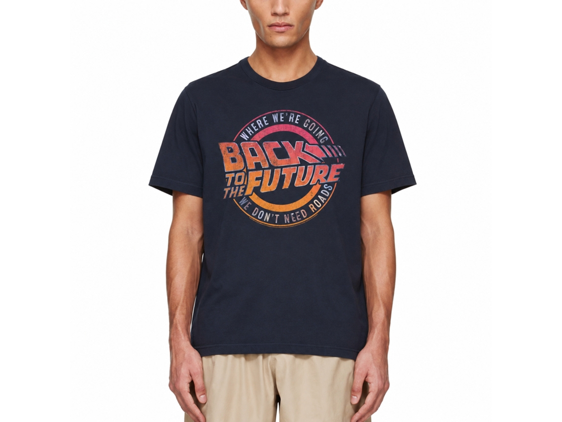 Rockinstone Back To The Future Movie Logo And Quote Navy Adult T-shirt Size:xl