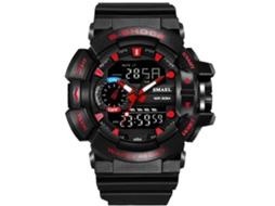 Reloj Deportivo Multifuncional De Cuerda Redonda Analógico Digital Para Hombres Negro Y Rojo
