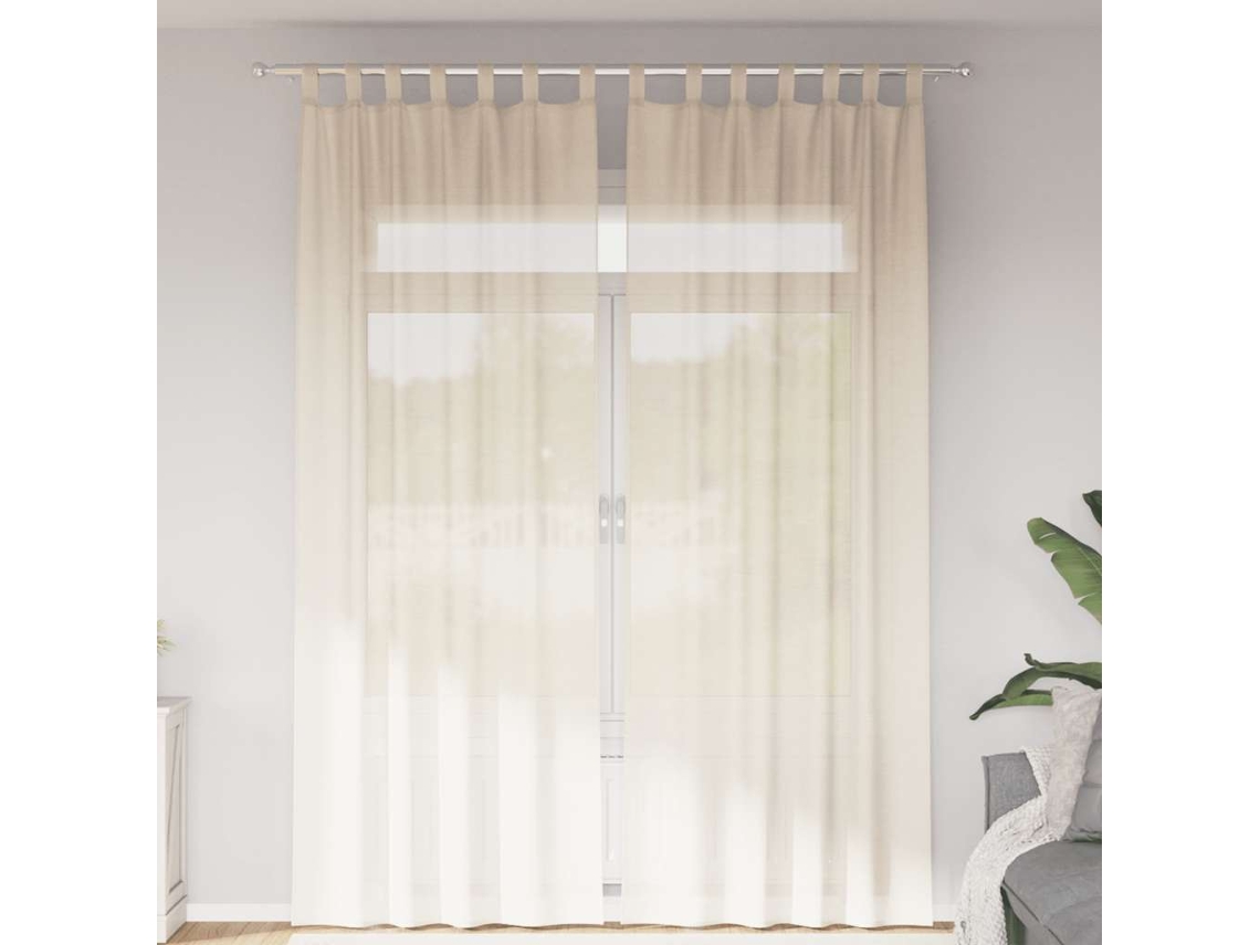 Vidaxl Cortinas De Voile Com Aba 2 Pcs Creme