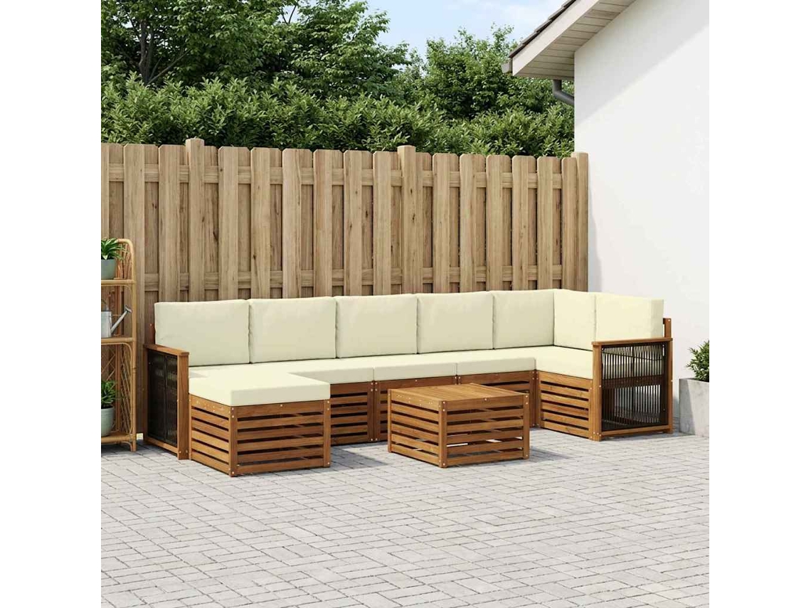 Vidaxl Conjunto De Sofás Para Exterior 7 Pcs Natural E Creme