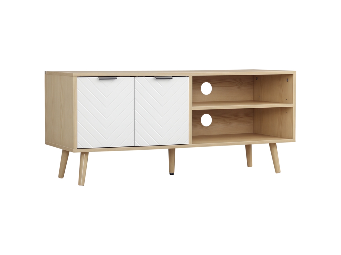 Suporte de TV com 2 portas, 2 prateleiras, para TVs até 46 polegadas, 110x39x48,8 cm, natural/branco | S/MARCA
