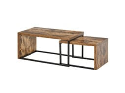 Jogo de 2 Mesas de Centro Mdf, Metal Cor Castanho Rústico 90x48x42 cm Homcom