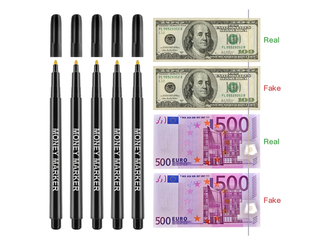 12 Canetas Detector de Dinheiro Falso Euro USD RMB Tinta Dourada Preta S/MARCA
