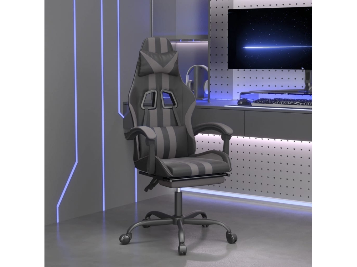 Vidaxl Cadeira Gaming C/ Apoio Pés Couro Artificial Preto E Cinza