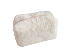 Bolsa De Maquiagem De Pelúcia, Bonita, Macia E Espumosa, Grande, Portátil, Para Viagens, Para Meninas, Cor Bege
