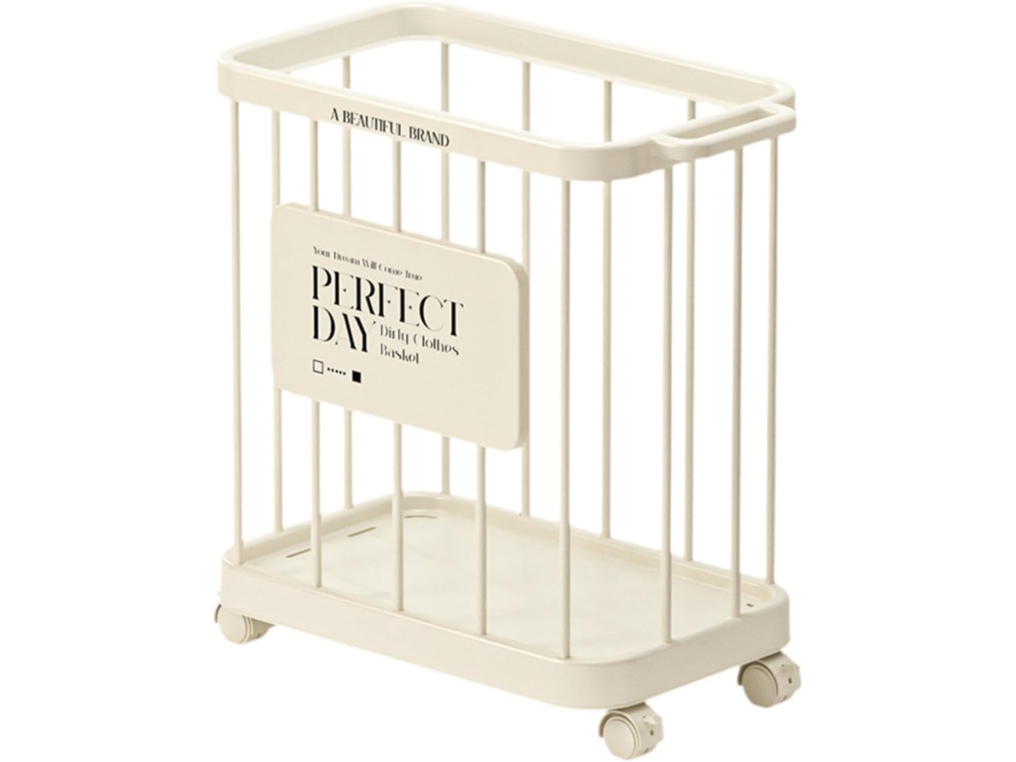 Cesto de Roupa Suja com Rodinhas Cesto Organizador Móvel para Roupas Essencial para Casa e Closet Branco ESSÊNCIACASA