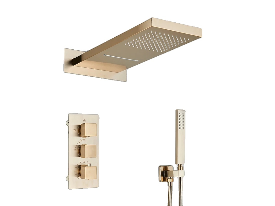 Conjunto De Torneira De Chuveiro Oculta, Controle Termostático, Design Contemporâneo Em Latão, Níquel Escovado A Oem