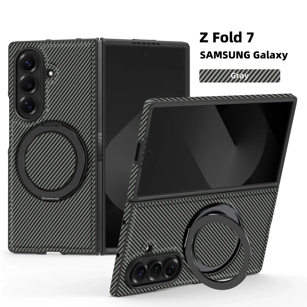 (cinza, Galaxy Z Fold7) Capa Protetora Magnética Com Textura De Fibra De Carbono, Compatível Com Magsafe, Suporte Giratório De 360°