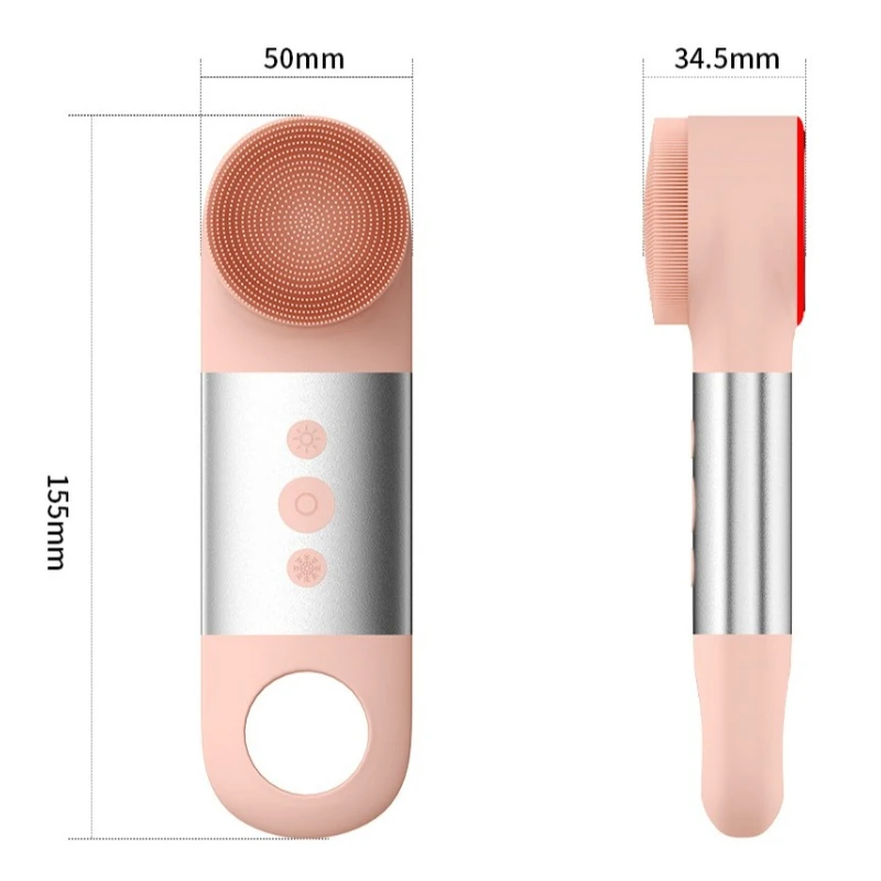 Escova de limpeza facial de silicone (rosa) com massageador elétrico