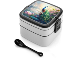 Lancheira Bento Floral Pavão Com 2-compartimentos E Colheres Para Preparar Refeições Levar O Trabalho Ao Ar Livre