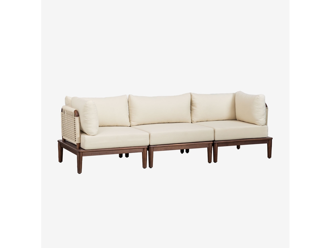 Sklum Sofá Modular De Jardim De 3 Peças Com 2 Poltronas De Canto Em Acácia Giulia Poliéster         Castanho-acácia Escuro