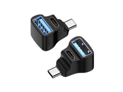 Adaptador USB-C macho para USB-C fêmea + USB-C fêmea com dupla função (par único) suporta uso simultâneo.