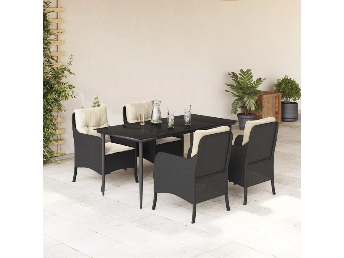 Vidaxl 5 Pcs Conjunto De Jantar P/ Jardim C/ Almofadões Vime Pe Preto