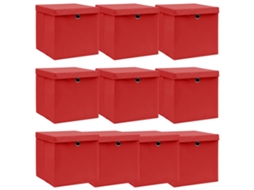 Vidaxl Caixas De Arrumação Com Tampas 10pcs 32x32x32cm Tecido Vermelho