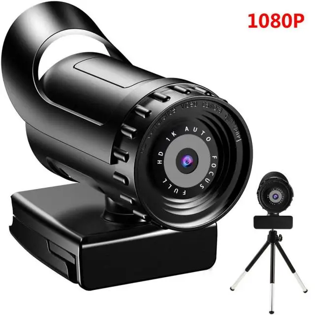 Webcam (1080p) Com Foco Automático, Interface De Rede Usb Hd, Giratória E Com Tripé Incluído.