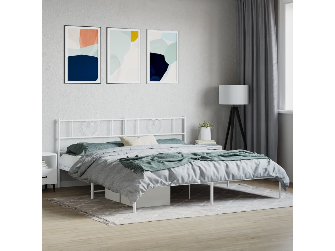 Vidaxl Estrutura De Cama Com Cabeceira 200x200 Cm Metal Branco