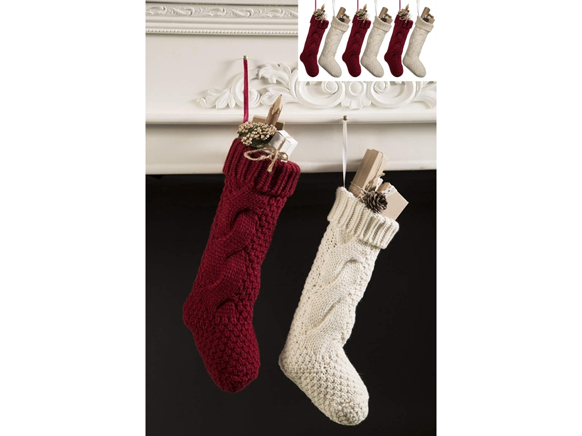 Meia de Natal KKVOGMLE Exclusivo Marfim Malha Vermelho