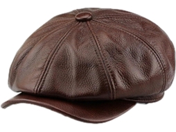 Boné Masculino Octogonal em Couro Genuíno SFUSHOS Estilo Vintage para Inverno, Quente e com Design Artístico