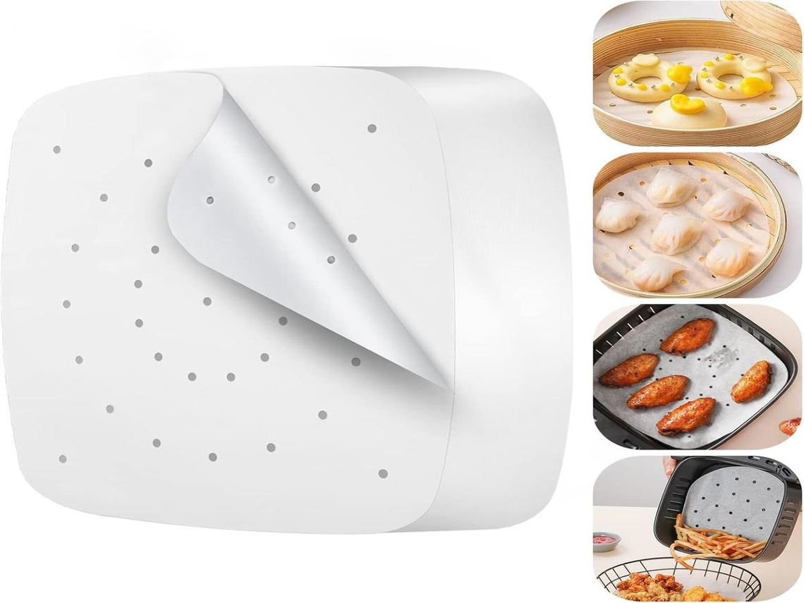 Lurelia Papel Para Air Fryer, 200 Folhas, Quadrado, 21,5 Cm