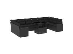 Conjunto de 11 Sofás de Jardim com Almofadões Vime Pe Preto MAISON EXCLUSIVE