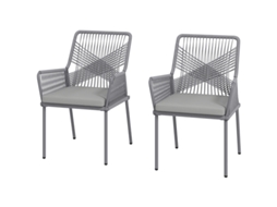 2 Cadeiras Rattan Braços Almofadas Cinza Escuro Varanda
