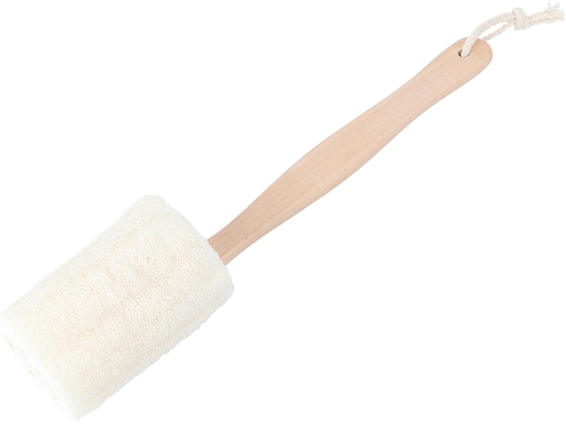 Escova Esfoliante Corporal Mikinona Em Madeira E Bucha Vegetal Com Cabo Longo, Espuma Rica E Fácil De Pendurar, Ideal