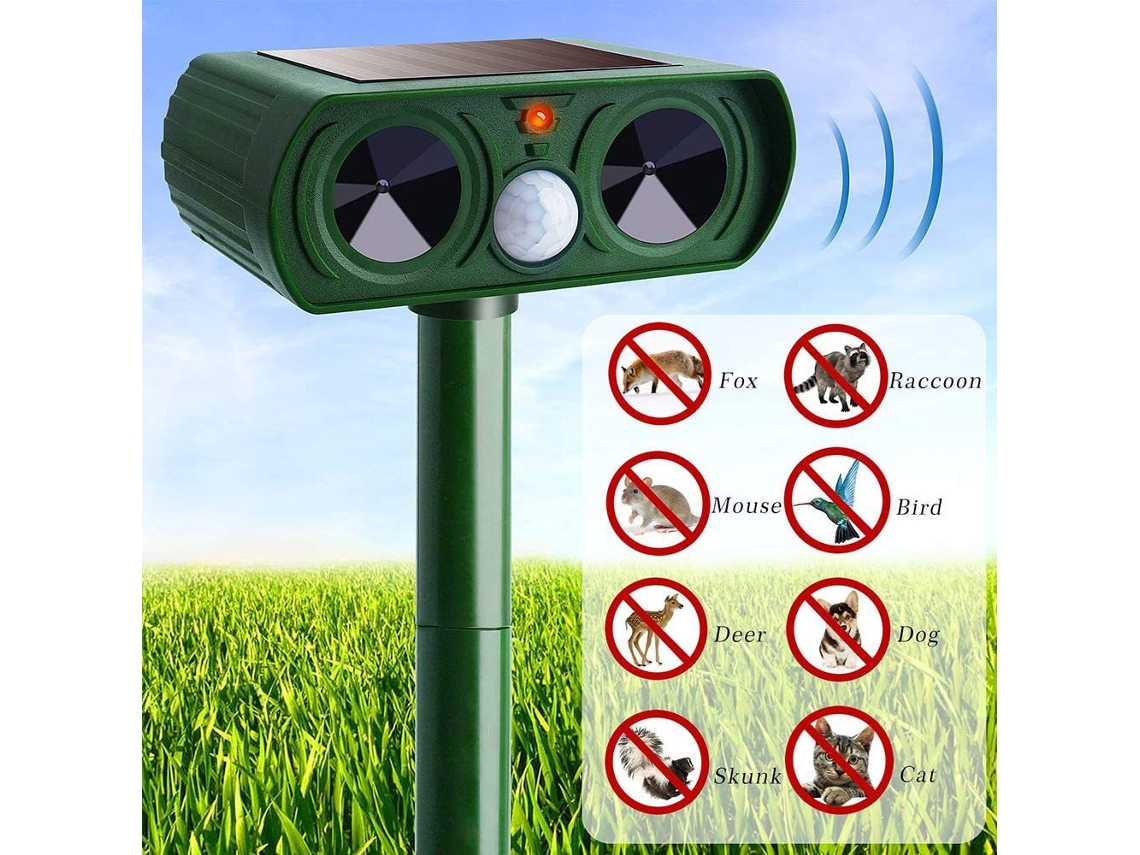 Repelente Solar Ultrassônico para Animais Selvagens com Led, Material Durável, Verde Grama | S/MARCA
