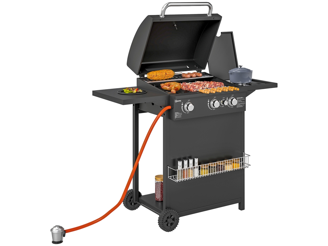 Barbecue a gás CHABERLU com 3+1 queimadores, termômetro, mesa lateral, rodas