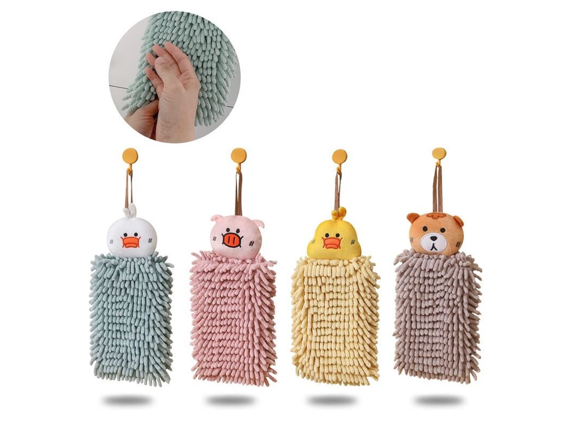 4 toalhas de mão com laço, animais cartoon, microfibra, absorvente, S/MARCA