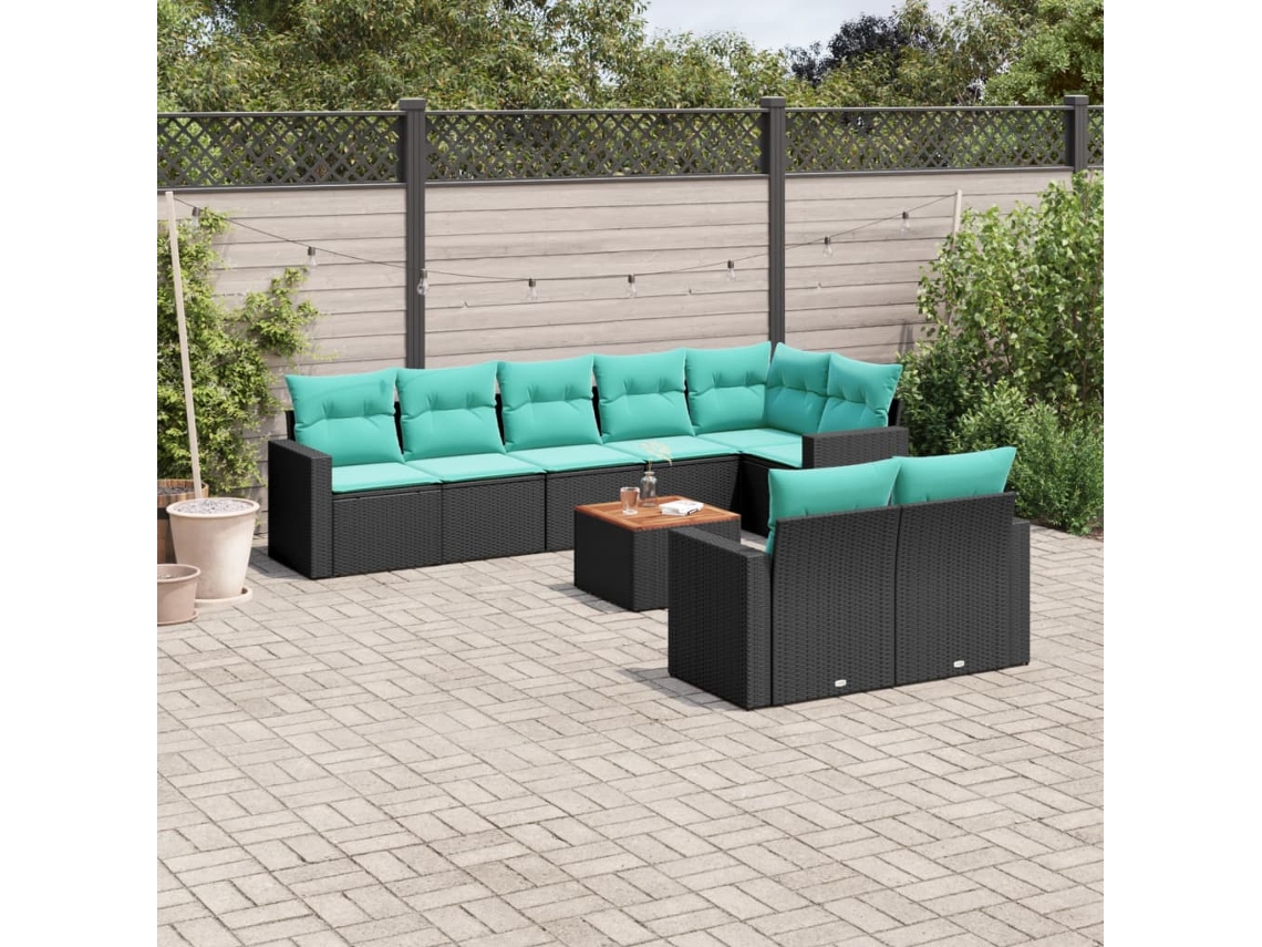 Vidaxl 9 Pcs Conjunto De Sofás P/ Jardim C/ Almofadões Vime Pe Preto
