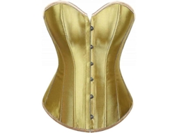 Corset de Seda Burlesque Steampunk com Gola Alta e Fios de Cinto para Festas e Treinamento de Cintura Plus Size Amarelo